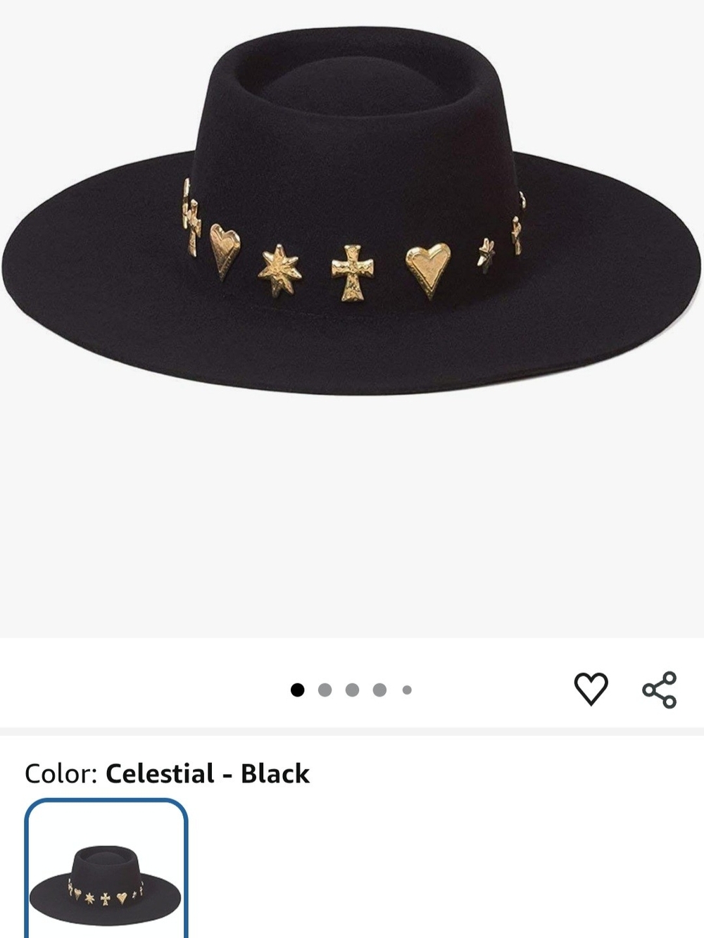 Lack Of Color Black Wide-Brim Felt Hat with Gold Celestial Studs